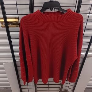Women's Cozy Red Ribbed Knit Sweater